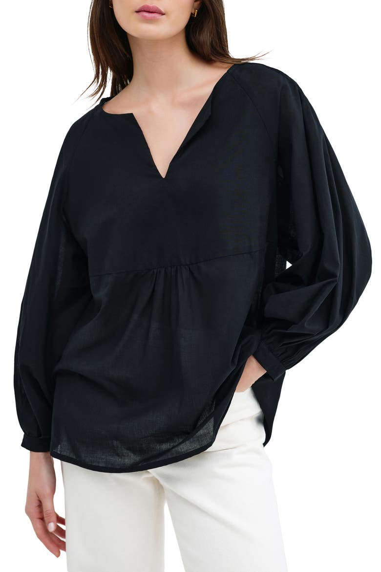 Kissena Cotton Popover Top, Alternate, color, BLACK