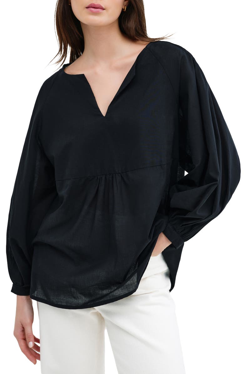 Marcella Kissena Cotton Popover Top, Alternate, color, Black