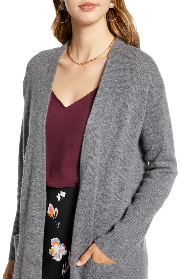 Wool & Cashmere Long Cardigan, Alternate, color, HEATHER DARK GREY