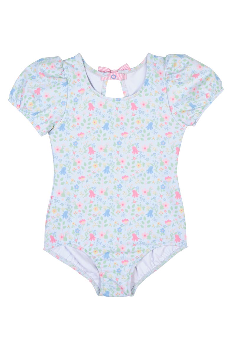 Floral Print Swimsuit with Puff Sleeves, Main, color, Blue/Multi