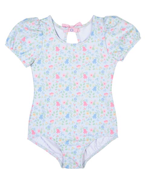 Floral Print Swimsuit with Puff Sleeves (Toddler, Little Kid, Big Kid)