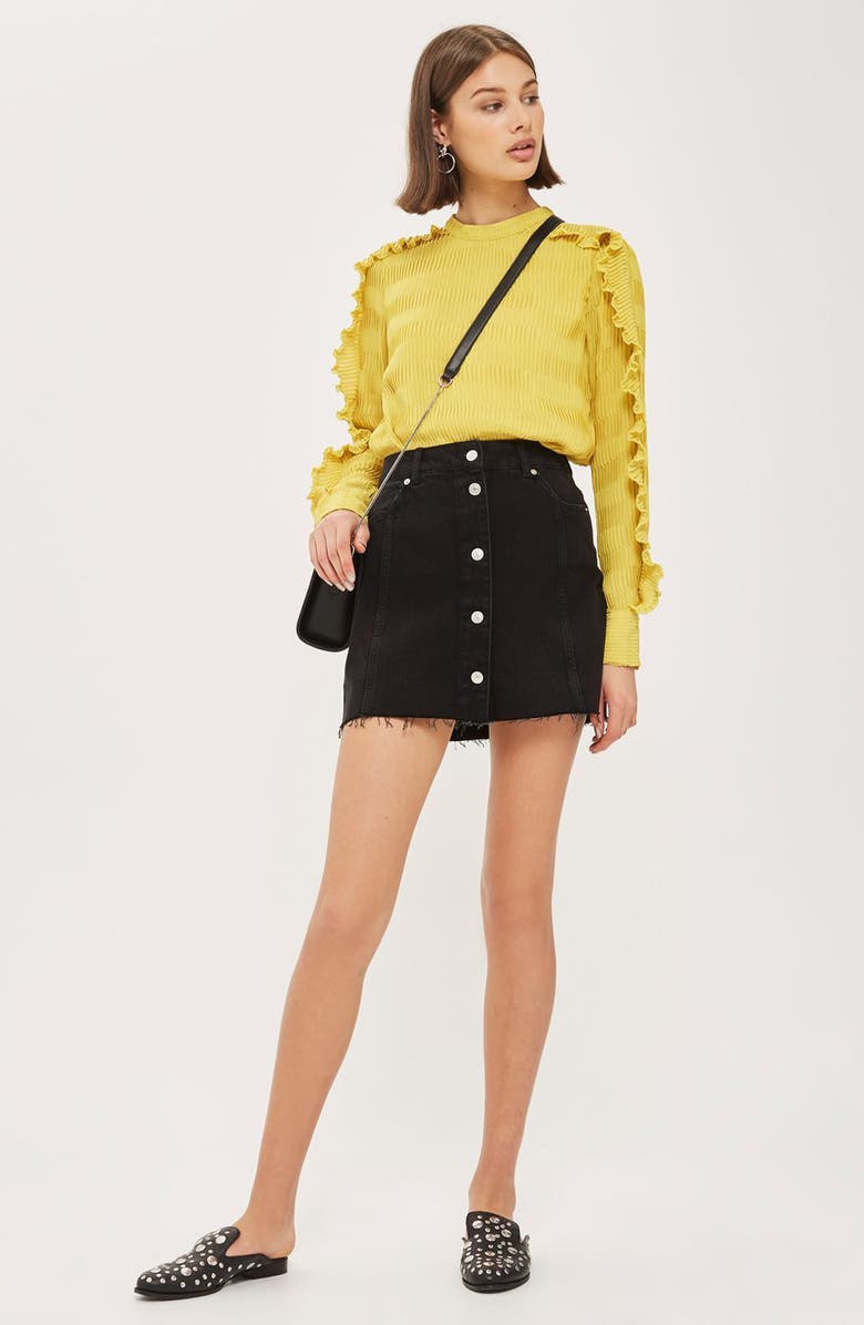 Topshop Button Denim Miniskirt, Alternate, color, 