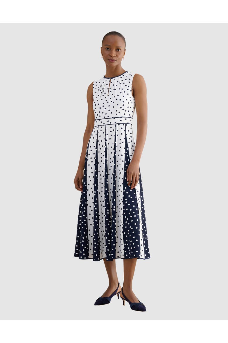 Angelica Pleated Fit-Flare Midi Dress, Main, color, Ivory Midnight