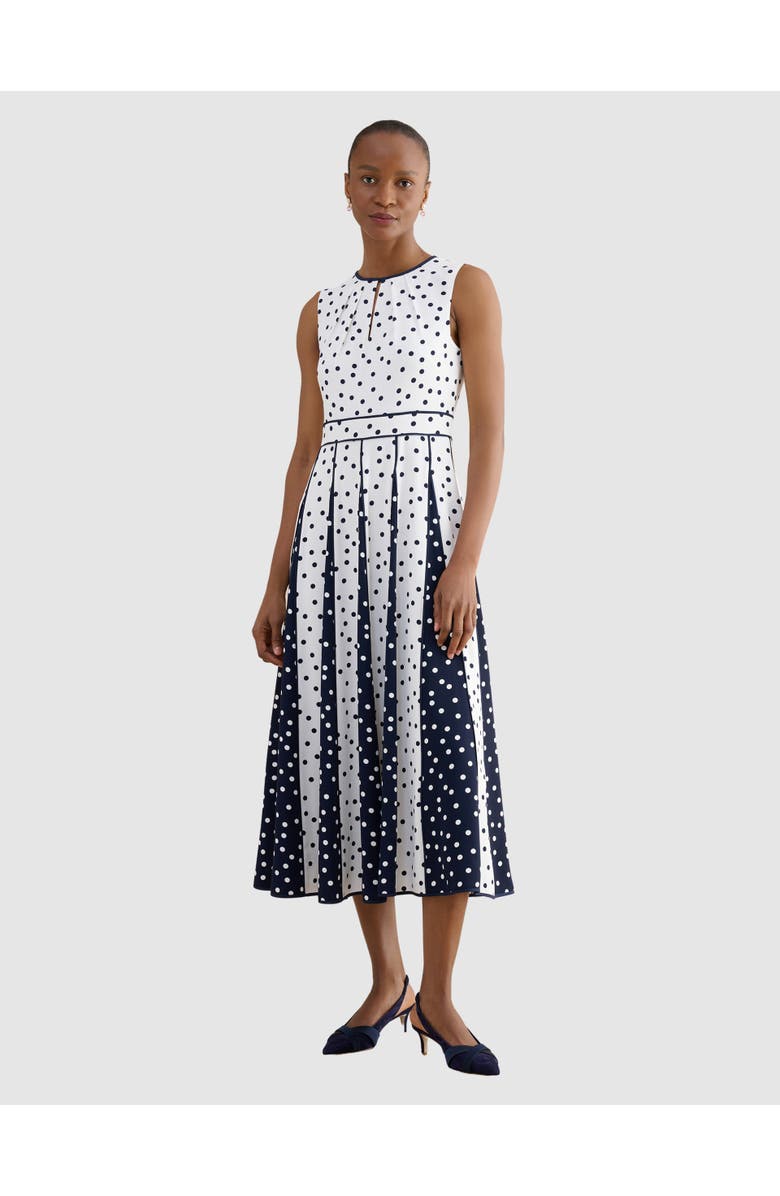 HOBBS LONDON Angelica Pleated Fit-Flare Midi Dress, Main, color, Ivory Midnight