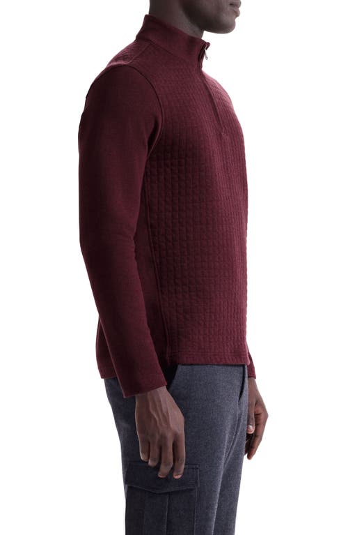 Bugatchi Waffle Quarter Zip Cotton Blend Pullover In Red