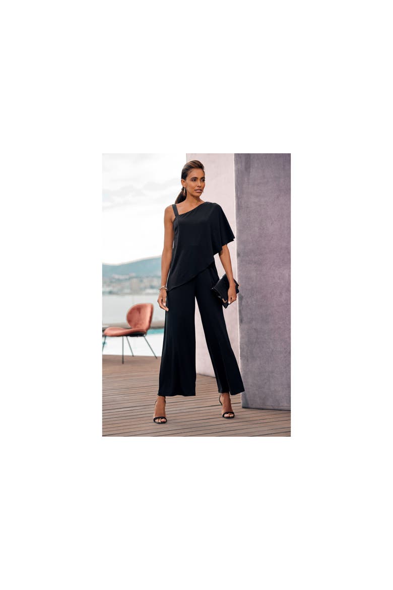 Asymmetrical One Shoulder Jumpsuit, Alternate, color, Black