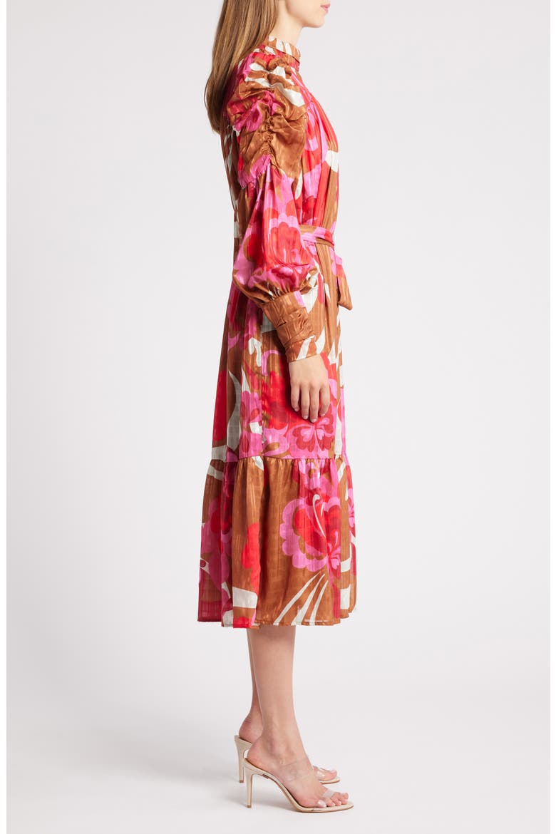 Adele Floral Print Long Sleeve Midi Dress, Alternate, color, MAROON MULTI