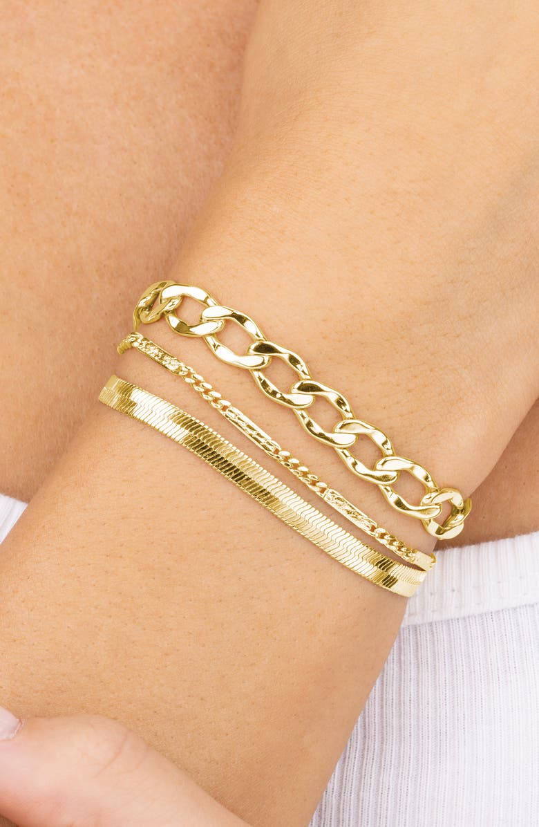 Sterling Forever Jacinta Three Row Chain Bracelet, Alternate, color, Gold