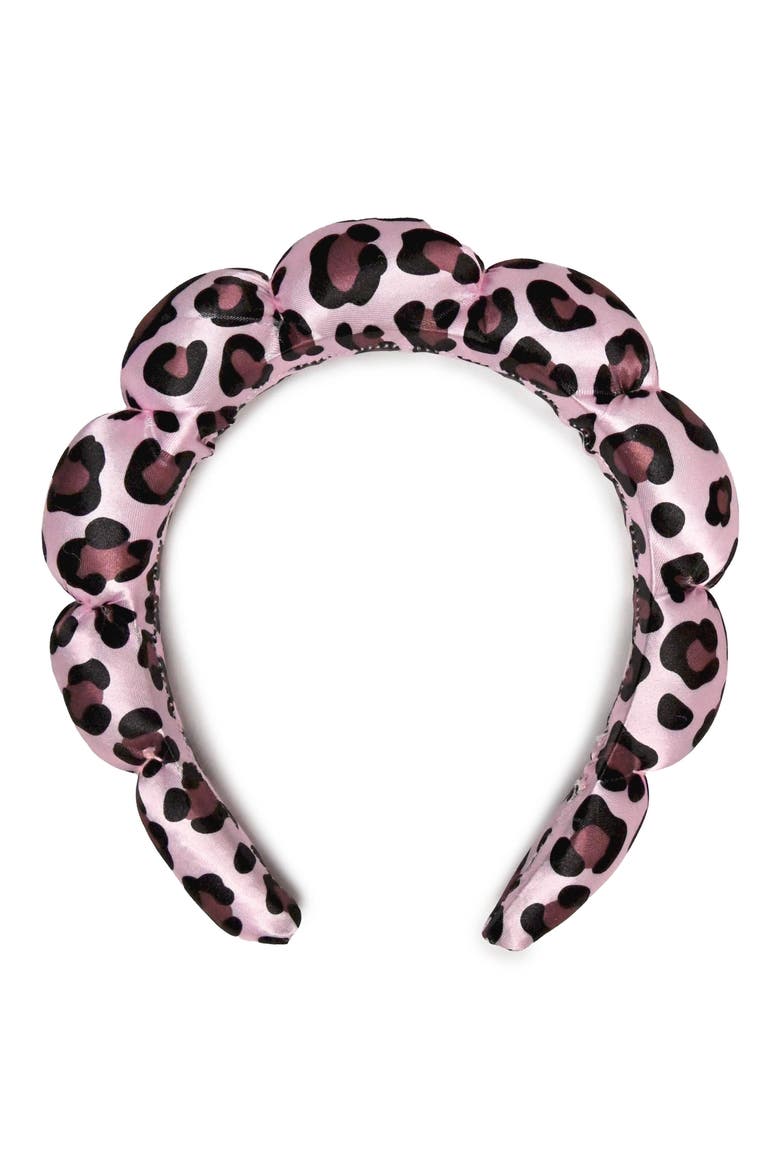 Kids' Leopard Satin Pajamas & Headband Set, Alternate, color, BROWN
