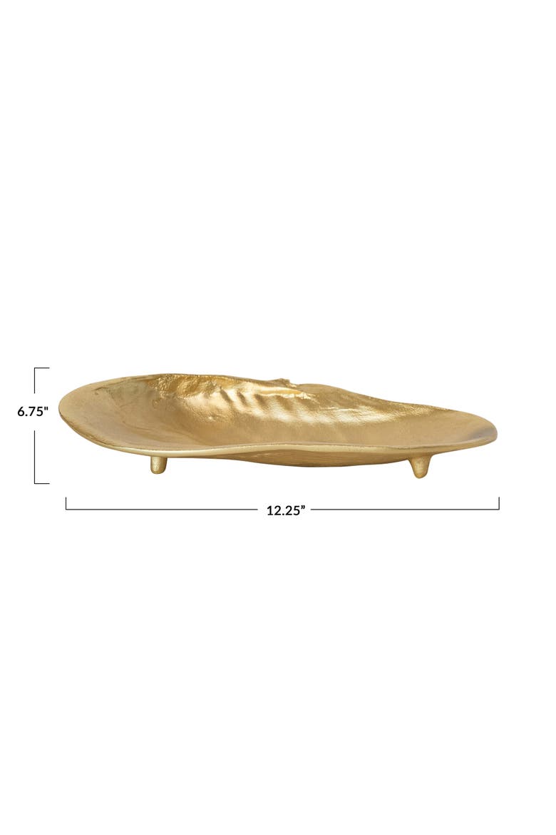 Decorative Cast Aluminum Footed Shell Shaped Tray, Gold Finish, Alternate, color, Gold