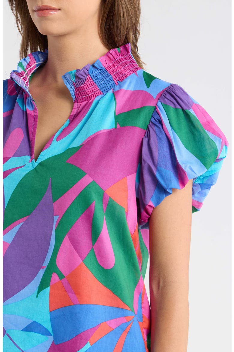 Vemmy Abstract Puff Sleeve Cotton Top, Alternate, color, MAGENTA-BLUE-GREEN