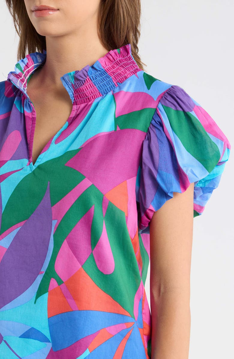 SUGARLIPS Vemmy Abstract Puff Sleeve Cotton Top, Alternate, color, Magenta-Blue-Green