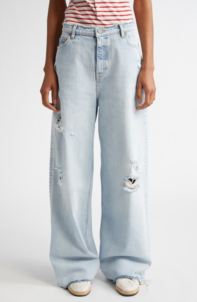 Golden Goose Melody Distressed Raw Hem Wide Leg Jeans, Main, color, Cloud Blue
