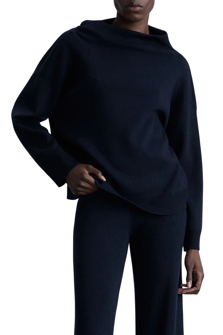 Asymmetric Mock Neck Off the Shoulder Sweater, Main, color, DARK NAVY