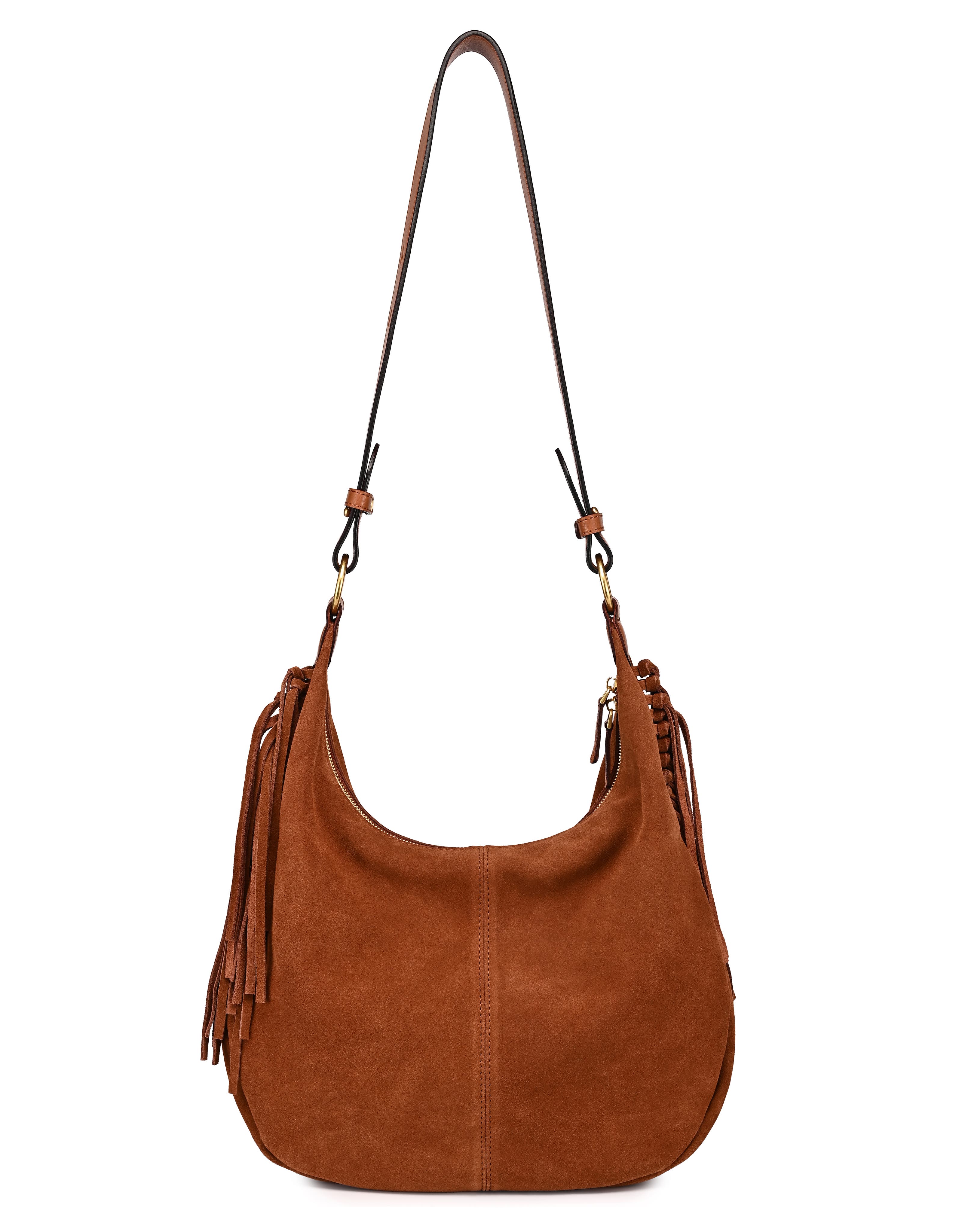 Hydrangea Genuine Leather Suede Heritage Shoulder Bag, Alternate, color, Brown