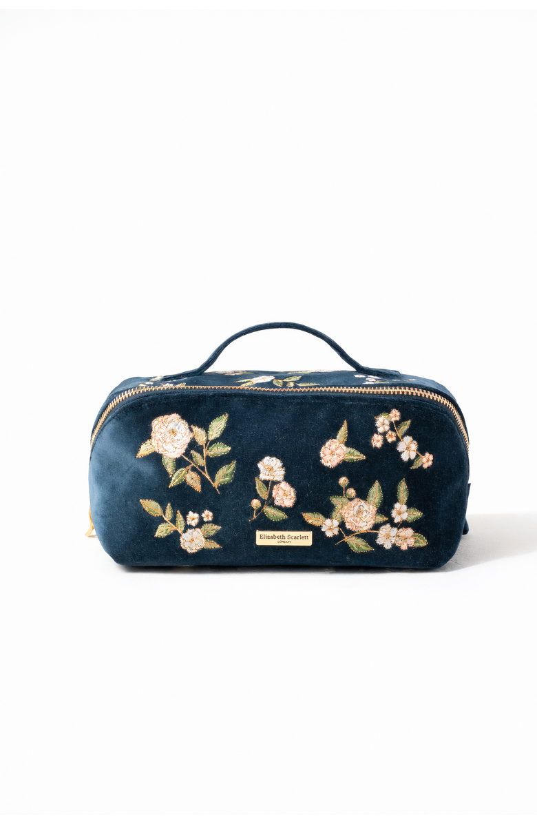 Elizabeth Scarlett Wild Rose Velvet Open Flat Makeup Bag, Main, color, Ink Blue