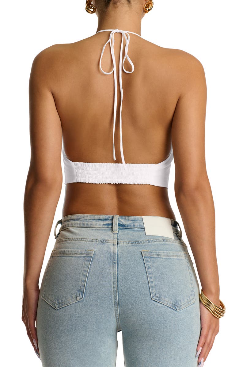 Naked Wardrobe Shirting Halter Crop Top, Alternate, color, White