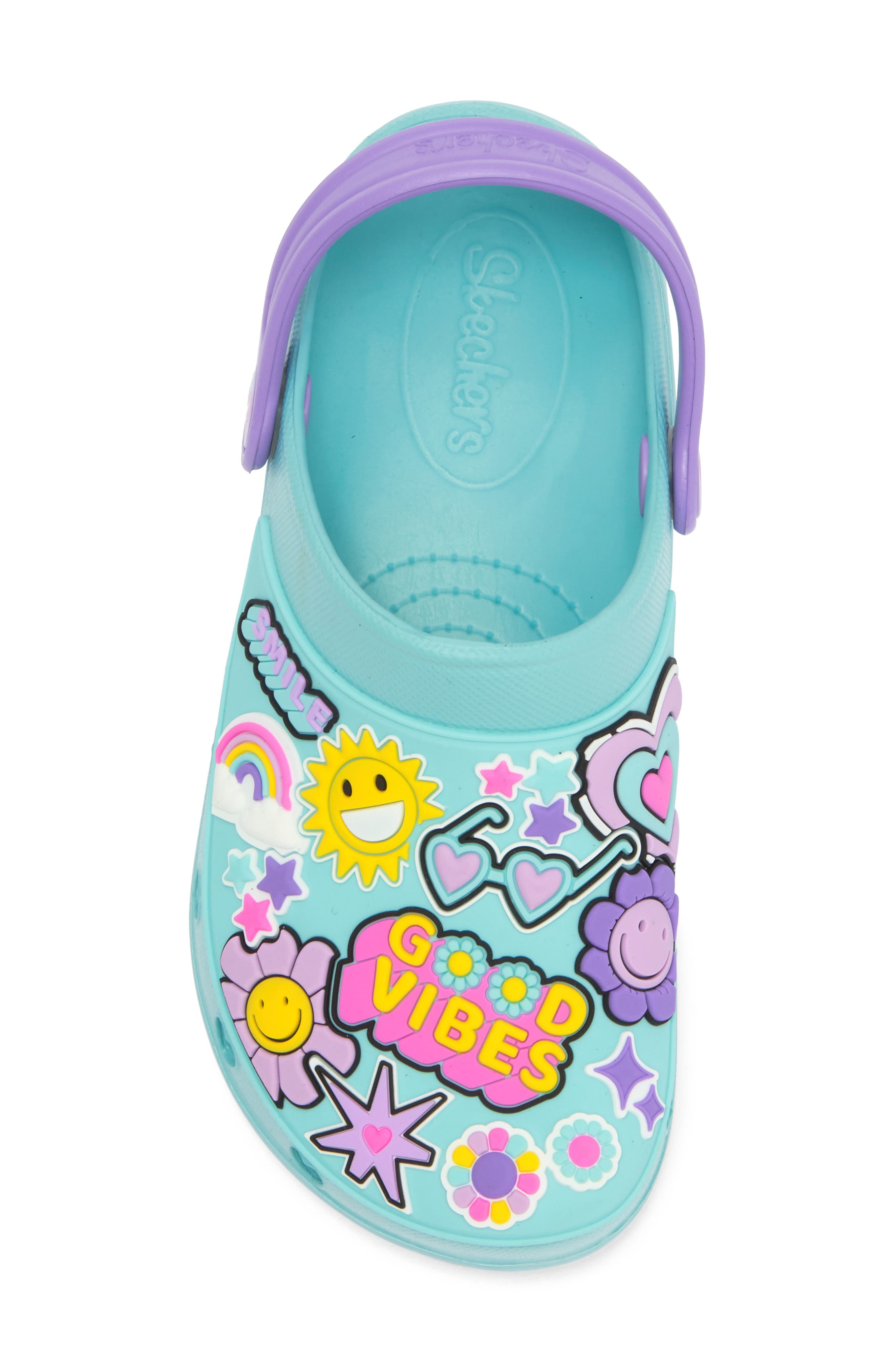 SKECHERS Kids' Foamies: Heart Charmer Vibin Friends Clog, Alternate, color, Turquoise/ Multi