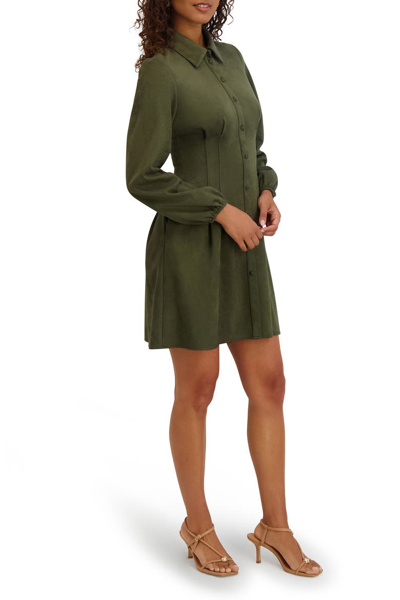 Faux Suede Long Sleeve Shirtdress, Alternate, color, OLIVE