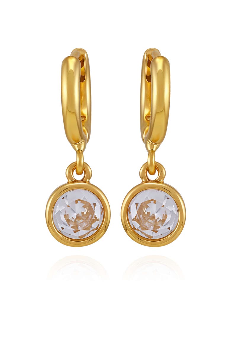 Cubic Zirconia Drop Huggie Hoop Earrings, Main, color, 14K Gold Plated