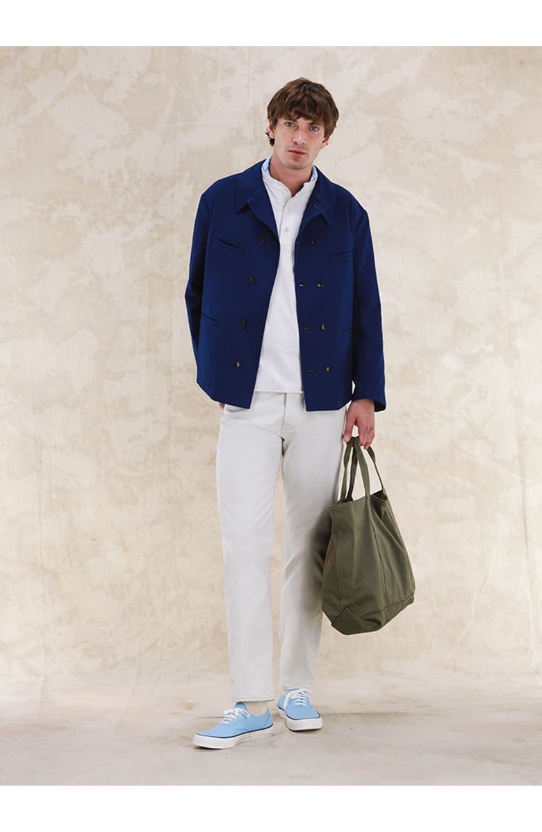 Fortela Perno Double-Breasted Slub Cotton Jacket, Alternate, color, Indaco