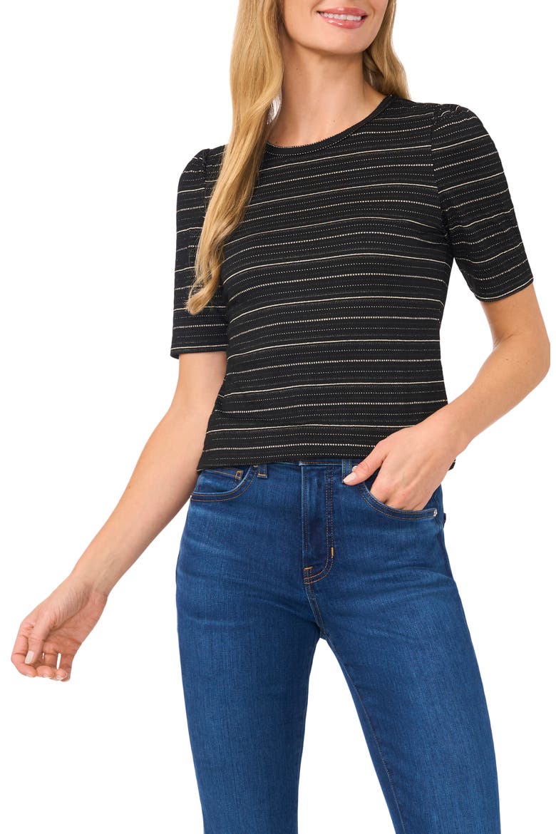 Metallic Gathered Shoulder Elbow Sleeve Top, Main, color, RICH BLACK