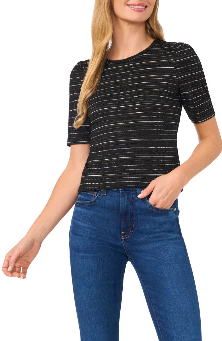 CeCe Metallic Gathered Shoulder Elbow Sleeve Top, Main, color, 