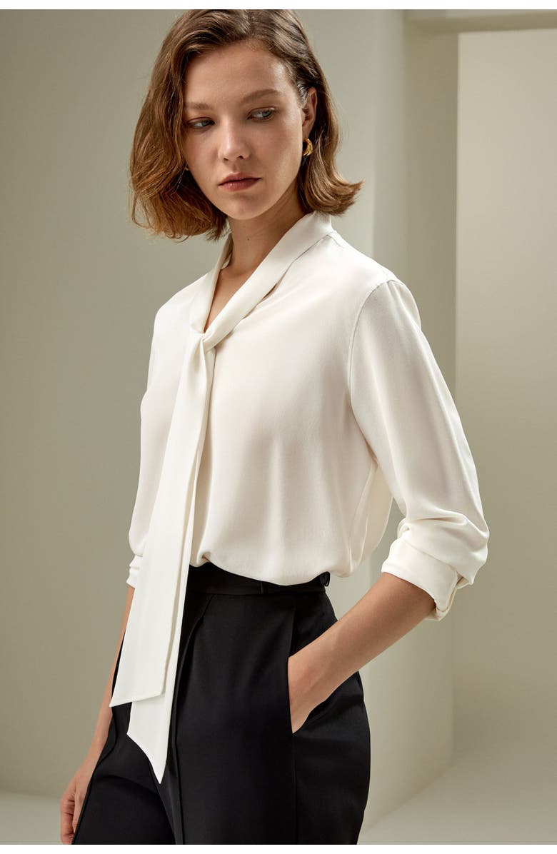 Lilysilk Silk Bowtie Blouse, Alternate, color, Natural White