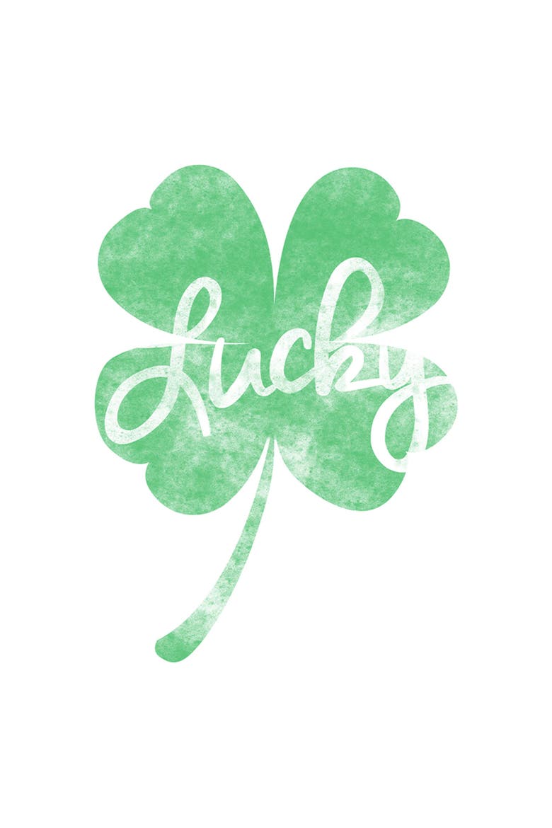 Girl's Lost Gods Distressed Green Lucky Clover  Graphic T-Shirt, Alternate, color, White