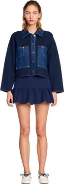 SANDRO Denim detail cardigan