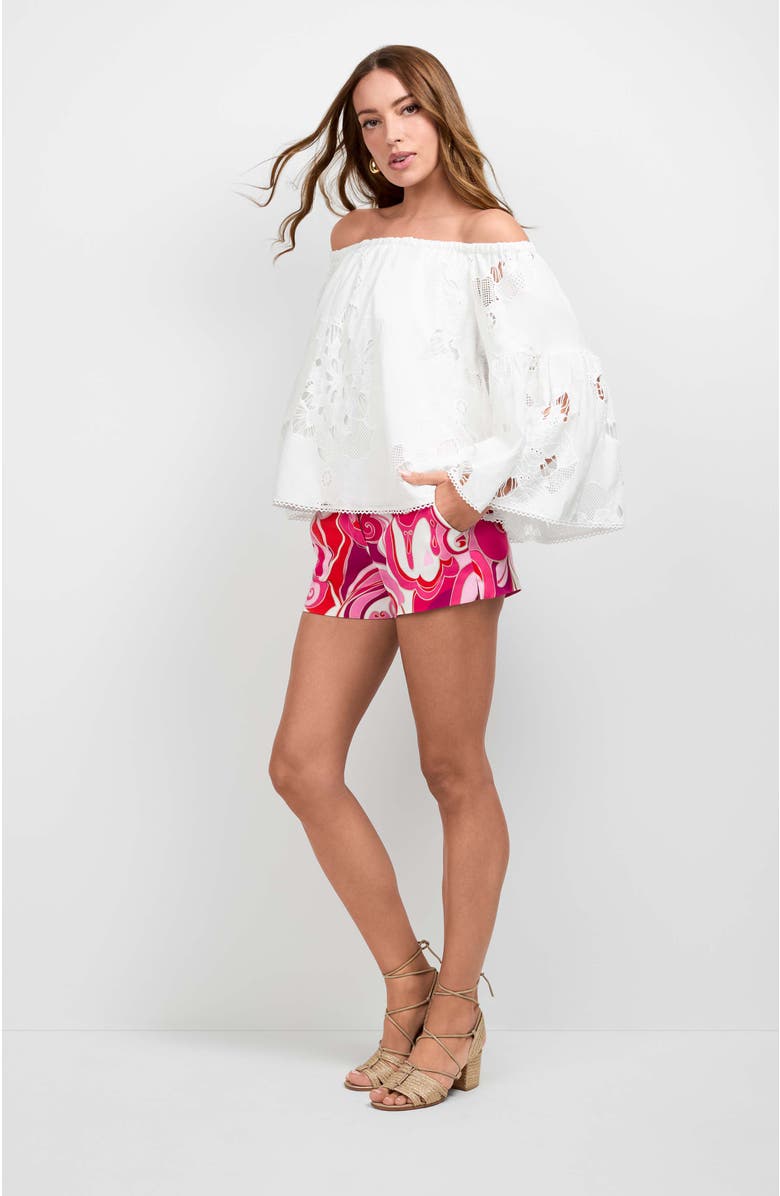 Trina Turk Perry Off-Shoulder Eyelet Cotton Top, Alternate, color, Whitewash