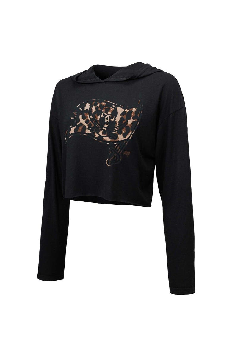 Majestic Threads Women's Majestic Threads Black Tampa Bay Buccaneers Leopard Cropped Pullover Hoodie, Alternate, color, 