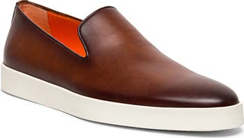 スニーカー SANTONI Men Sneakers MBGT21967PNNKSHZM73 BROWN Santoni - Bounce Brown Leather Runner Sneaker | Mitchell Stores