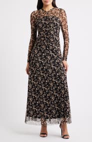 Parker The Willow Floral Long Sleeve Mesh Maxi Dress