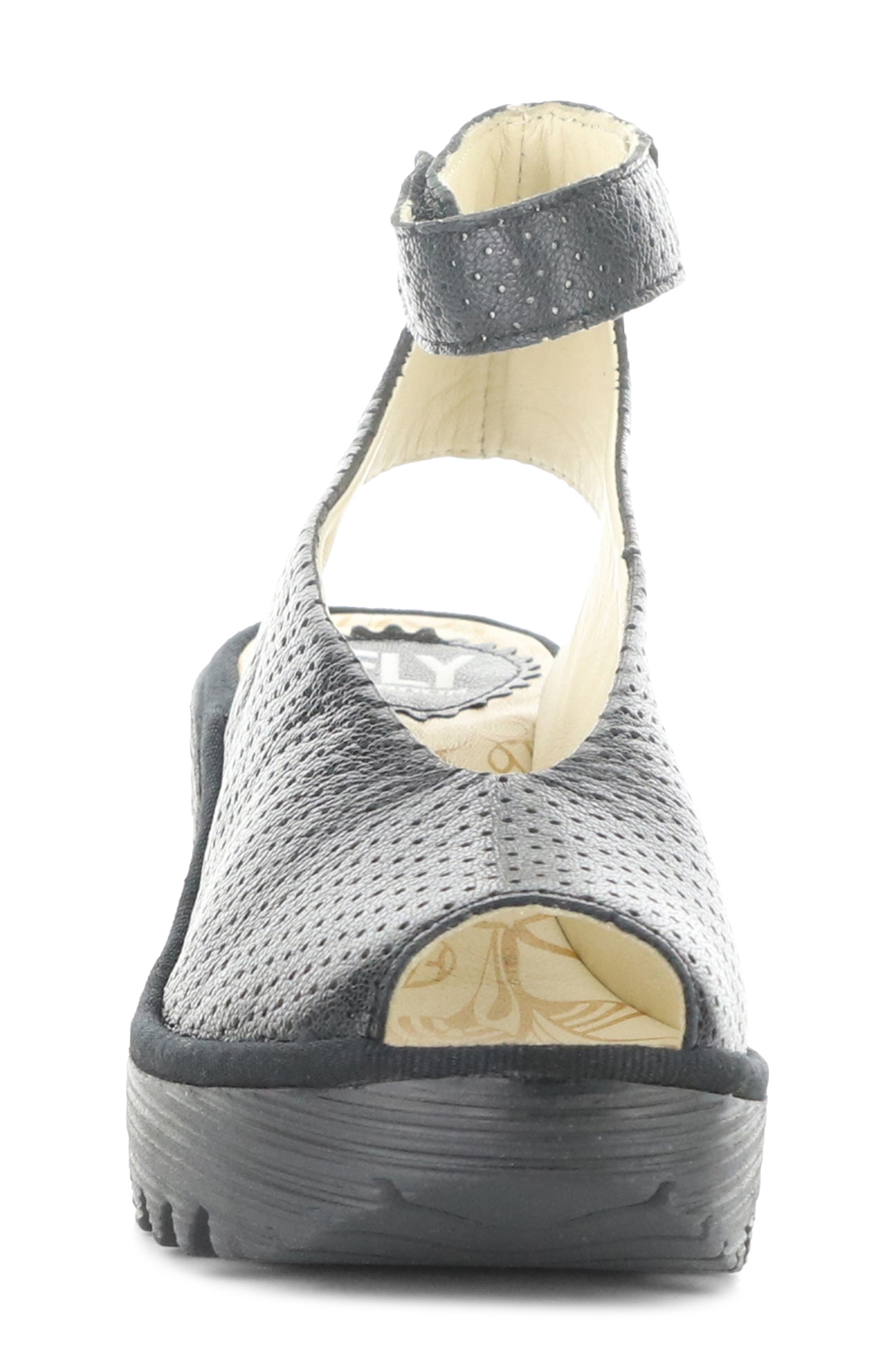 Fly London 
Yala
 Perforated Leather Sandal, Alternate, color, Black