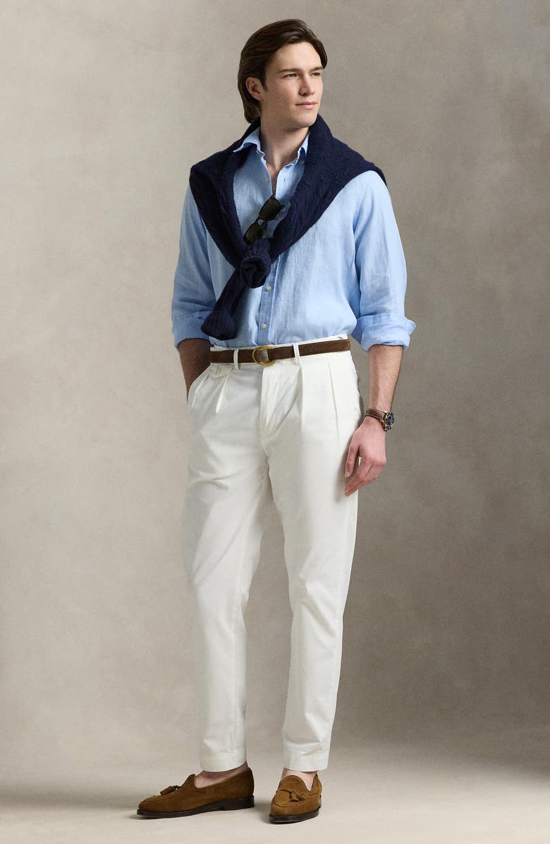 Polo Ralph Lauren Classic Fit Solid Blue Linen Button-Down Shirt, Alternate, color, 