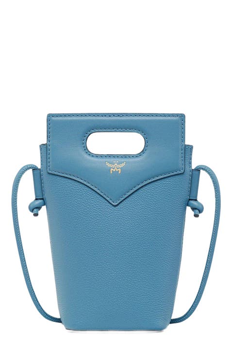 Diamond Crossbody Pouch in Embossed Leather and Calfskin