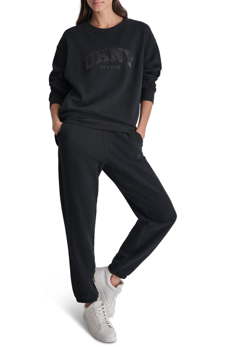 DKNY Varsity Satin Logo Sweatshirt, Alternate, color, 