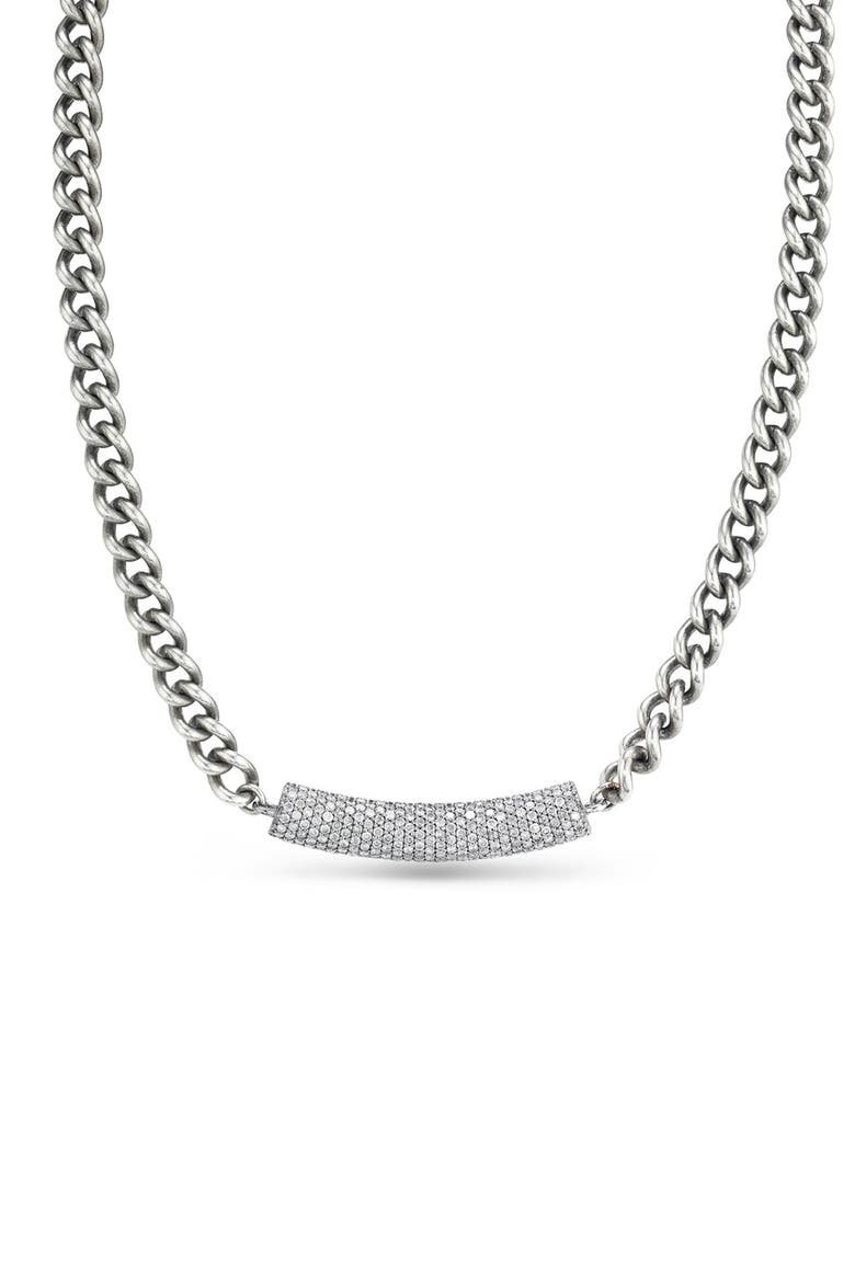 Black Diamond Bar On Curb Chain Necklace, Main, color, Sterling Silver