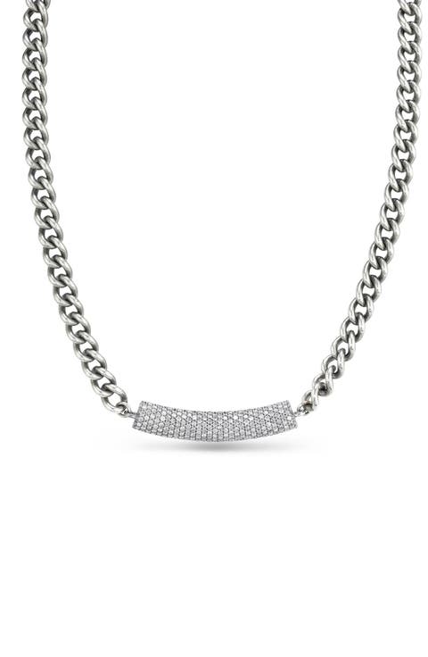 Black Diamond Bar On Curb Chain Necklace