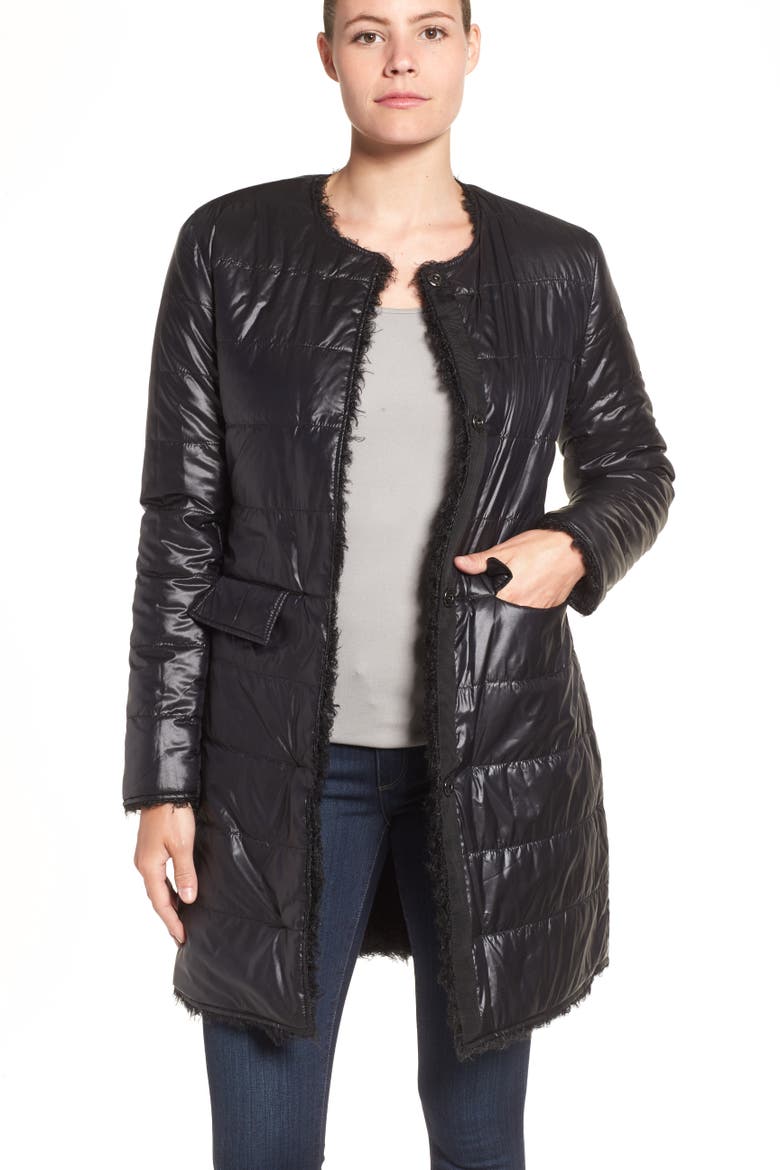 Reversible Faux Fur Coat, Alternate, color, BLACK