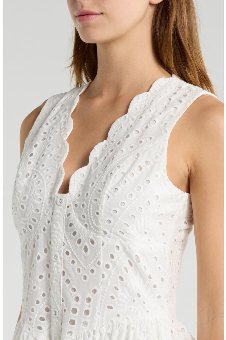 Broderie Anglaise Cotton Midi Dress, Alternate, color, WHITE