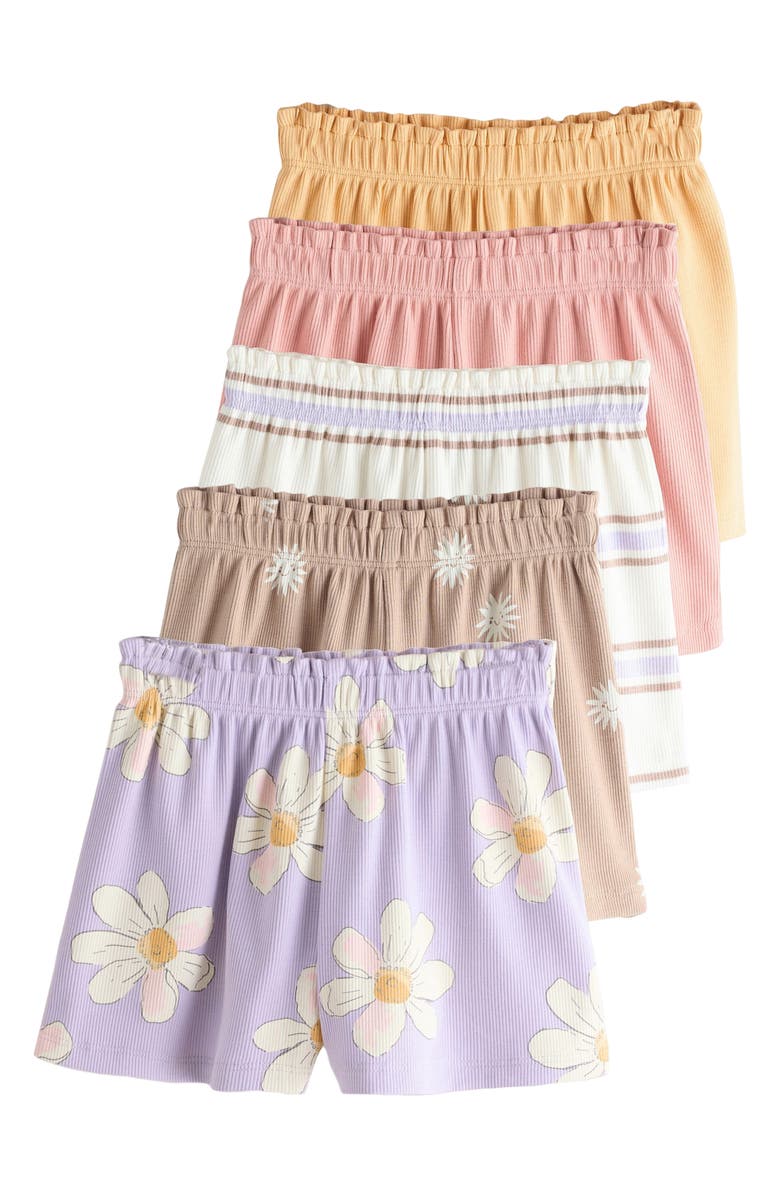 NEXT 5-Pack Stretch Cotton Frill Hem Shorts, Main, color, Neutral