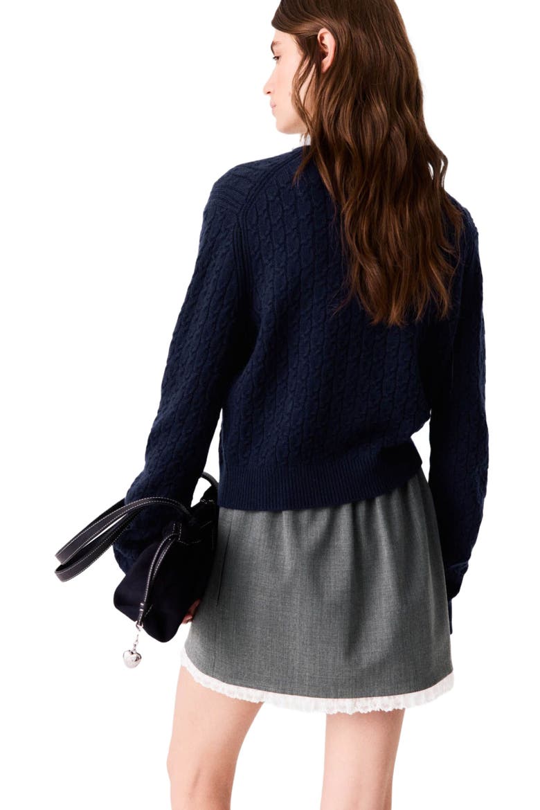 Cardigan with poplin collar, Alternate, color, Navy