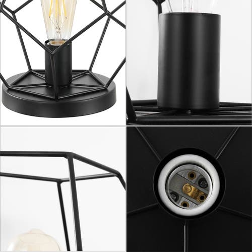 Jonathan Y James Midcentury Glam Metal/marble Geometric Led Table Lamp In Jet Black