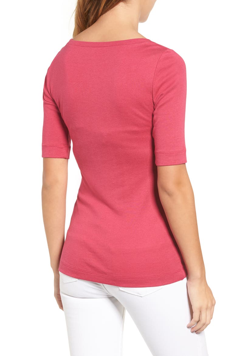 Ballet Neck Cotton & Modal Knit Elbow Sleeve Tee, Alternate, color, PINK VIVACIOUS