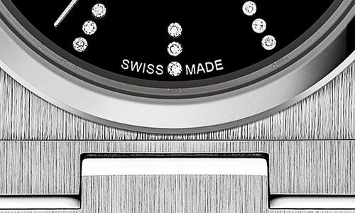 Tissot Women's Swiss Prx Diamond (1/20 Ct. T.w.) Stainless Steel Bracelet Watch 25mm In Black