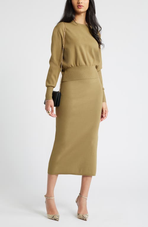 Open Edit Blousson Sweater In Olive Brine