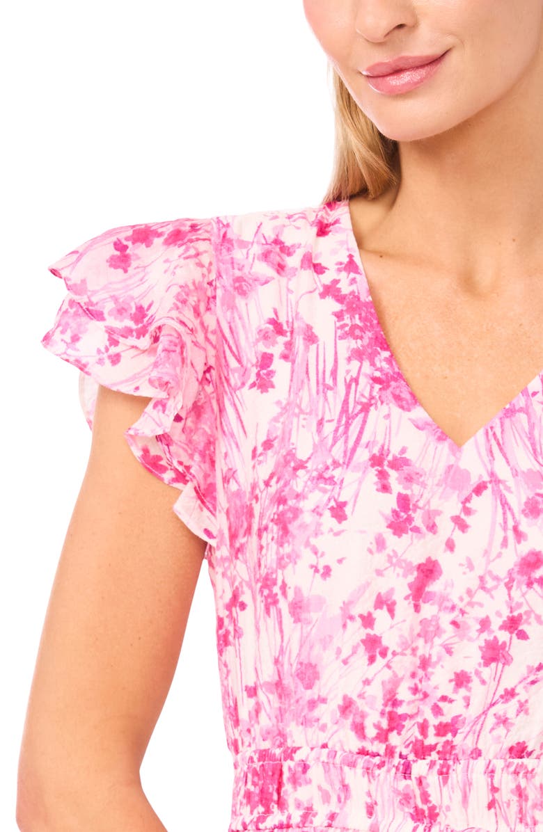 Halogen<sup>®</sup> Double Ruffle Sleeve Midi Dress, Alternate, color, New Ivory/ Pink Floral