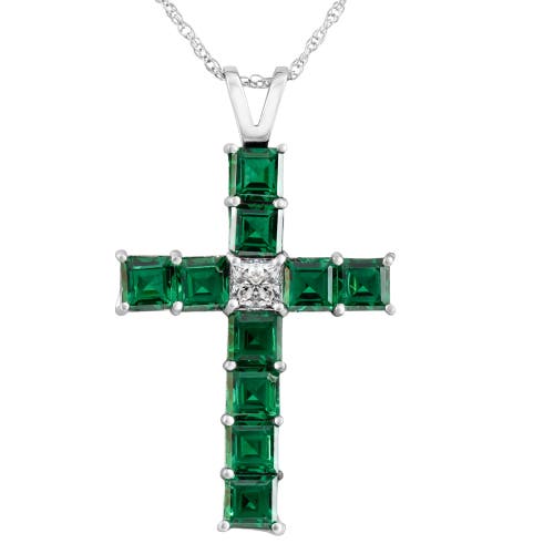 Bliss Diamond 6ct Tw Princess Cut Diamond & Emerald Cross Pendant Necklace Gold Lab Grown In White Gold
